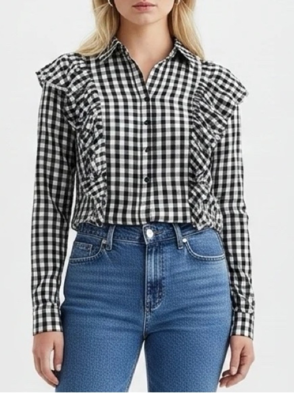 Francesca's NWT Gingham Black & White Button Down Shirt